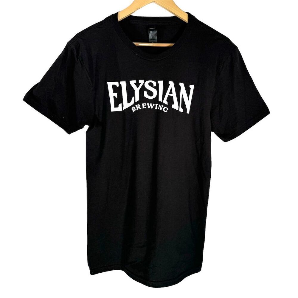 Elysian Brewing Logo‎ Black T-Shirt Medium Crew Neck Hanes Nano-T Cotton
